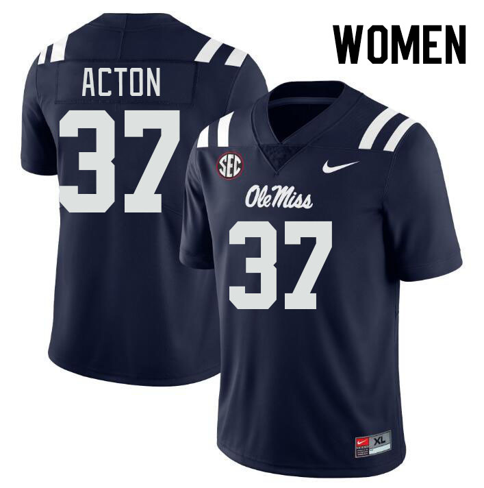 Women #37 Austin Acton Ole Miss Rebels College Football Jerseyes Stitched Sale-Navy